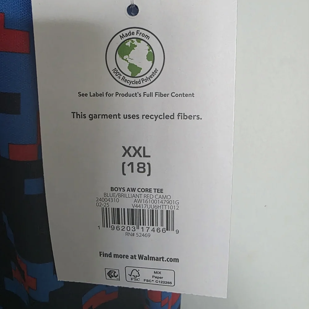 Athletic Works Boys Kids Short Sleeve Active Tshirt Blue Red Camo Size XXL 18